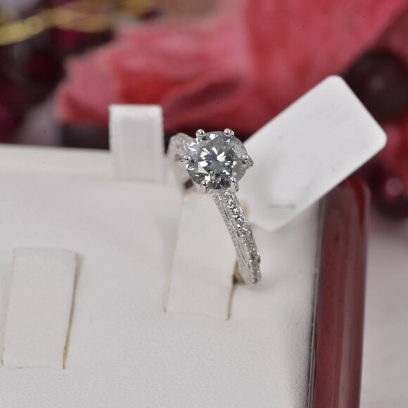 2ct Gray Moissanite Certified Round Brilliant Cut Engagement Ring 925 Sterling - Picture 4 of 7